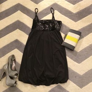 INC Black Spaghetti Strap Sequin Bubble Hem Dress