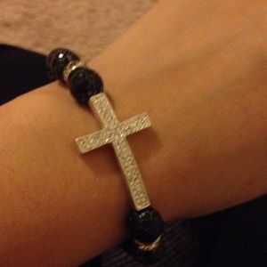 Black marble cross bracelet