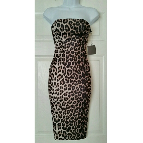 NWT ASOS petite Leopard bodycon scuba dress - Picture 3 of 5