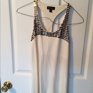 Bebe white dressy tank with dark silver sequins