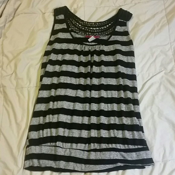 Black and Grey Sleeveless Top With Crochet Back