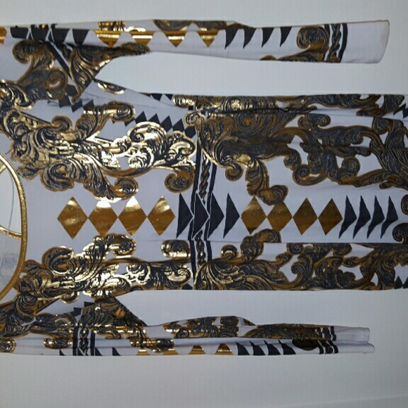 Gold and White long sleeve Balmain Style Dress