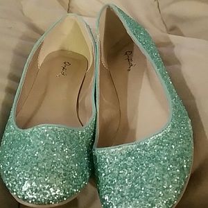 Qupid aqua glitter flats