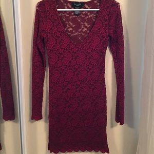 Long Sleeve Red Lace Dress