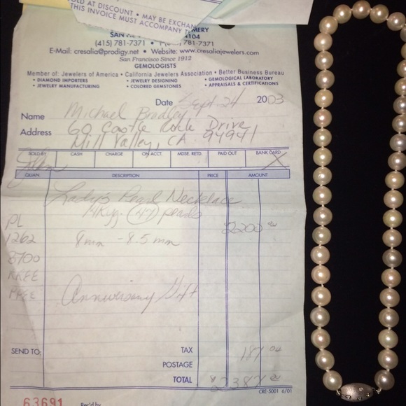 Real Pearl Necklace 47 pearls 8-8.5mm & Diamonds - Picture 4 of 4