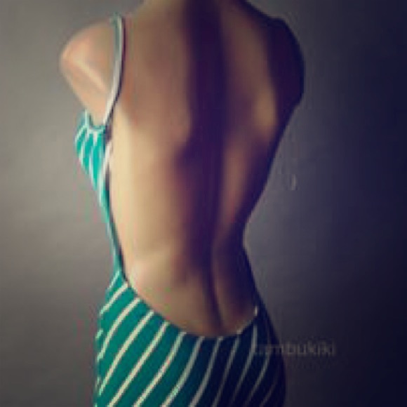 Long blue and white striped maxi dress.
