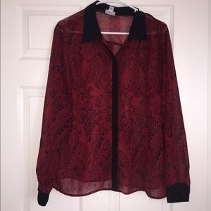Worthington Sheer Red Lace Patterned Blouse