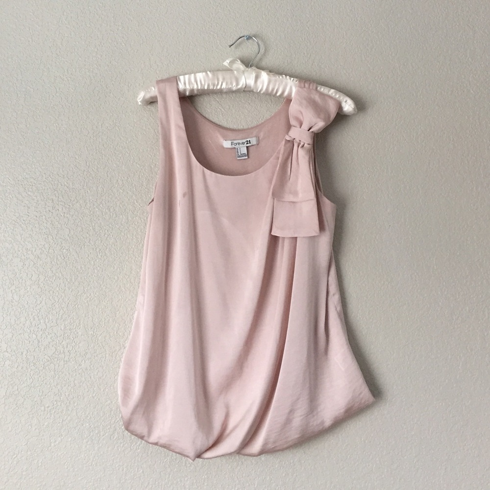 Blush Pink Silk Bow Tank Top