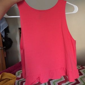 Pink semi-cropped tank with ruffle