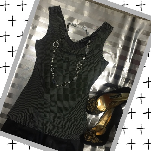 WHBM black and gray striped tank