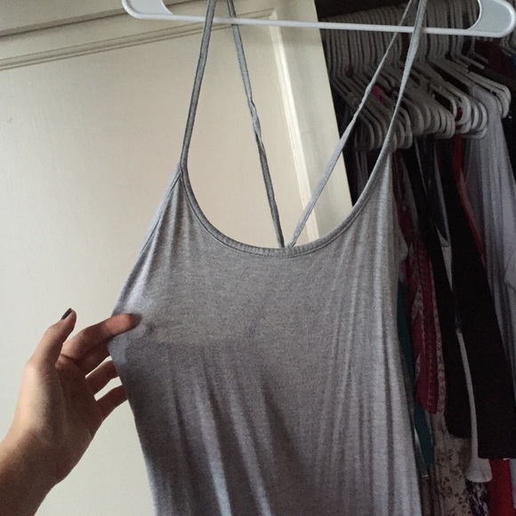 grey scrappy dress with cris cross back!