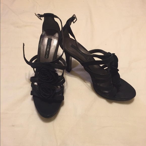 Black Rose Strappy Heels - Picture 1 of 2