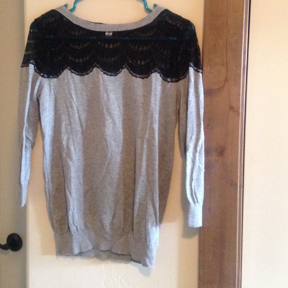 Gray sweater with black lace