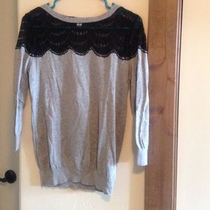 Gray sweater with black lace