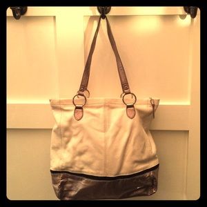 White and metallic gold "the sak" purse
