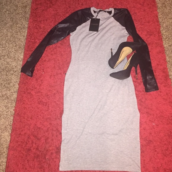 Misguided Grey midi dress with black sleeves
