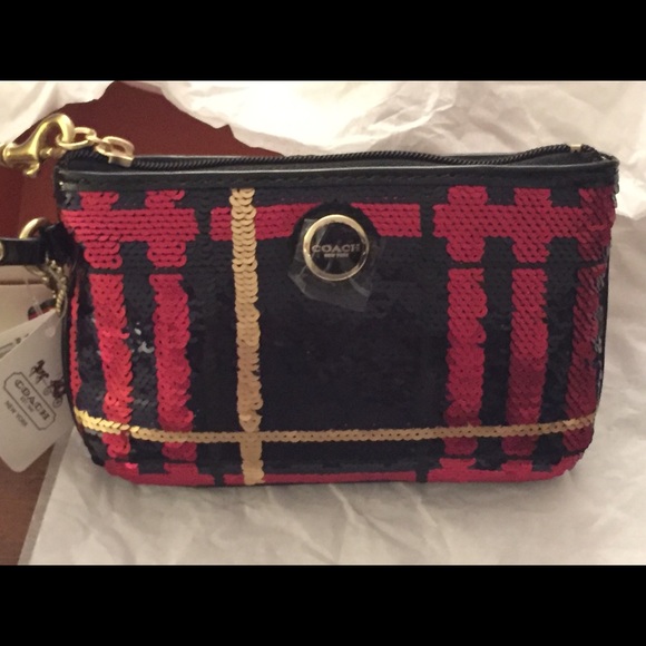Coach Poppy Tartan Sequin Wristlet