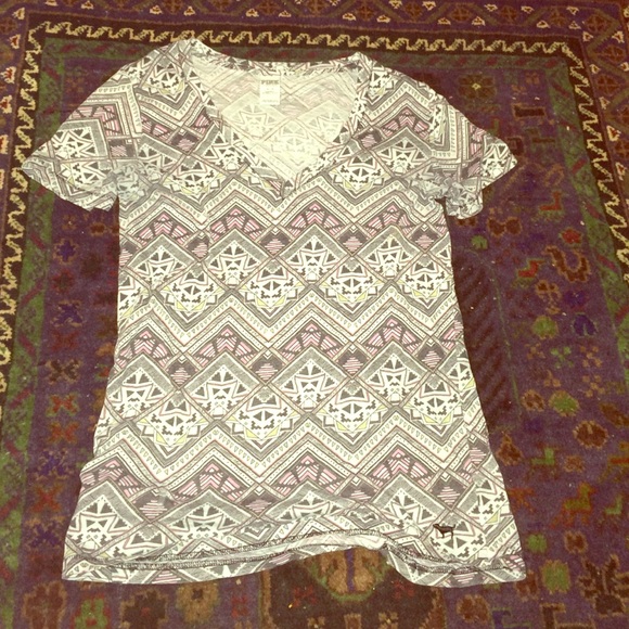 PINK v-neck t-shirt with a Aztec design