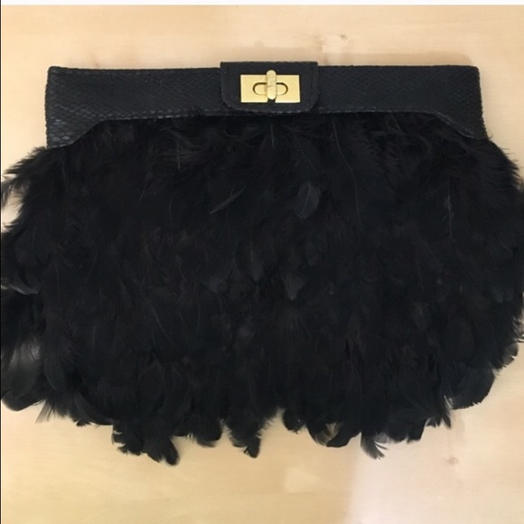 ASOS Clutch Black with Feathers