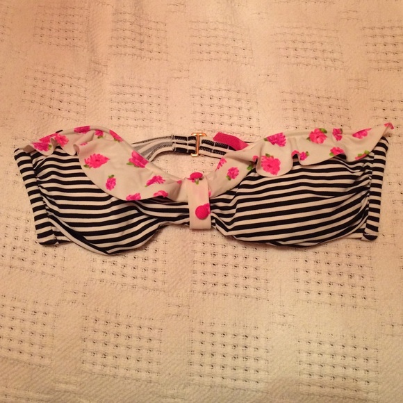 Floral and black/white stripe bikini top