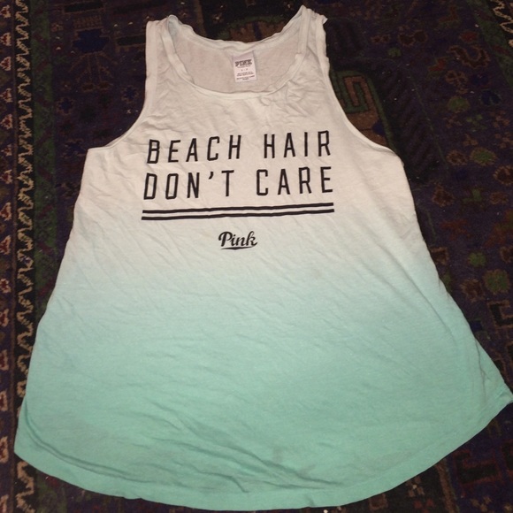 PINK tank that says "beach hair don't care"