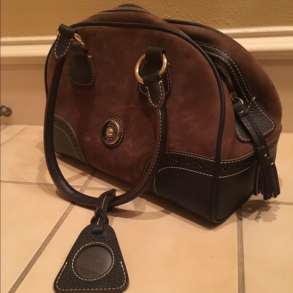 Dooney & Burke brown suede satchel purse - Picture 2 of 4