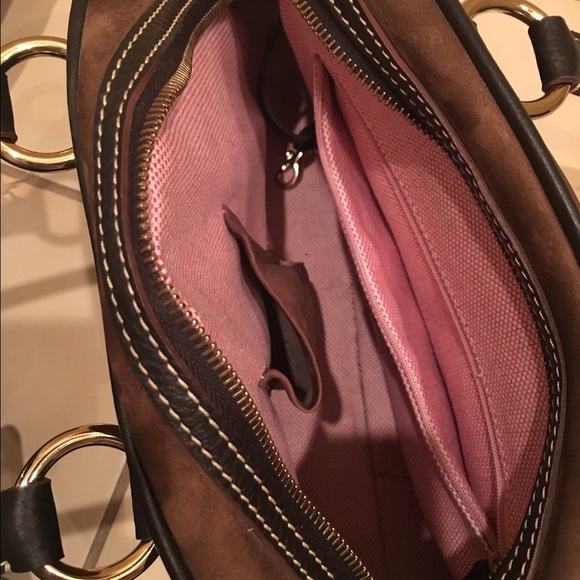 Dooney & Burke brown suede satchel purse - Picture 4 of 4