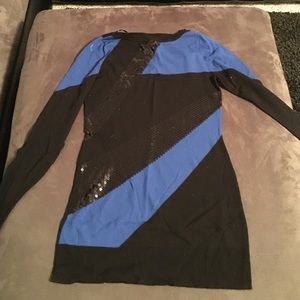 Long sleeve black and blue sequence dress