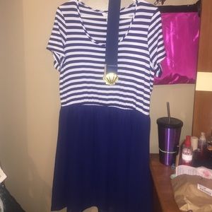 Cute navy blue and white striped dress