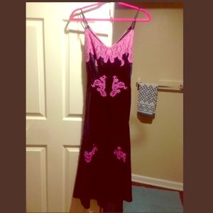 Betsey Johnson Black Silk Pink Lace Dress