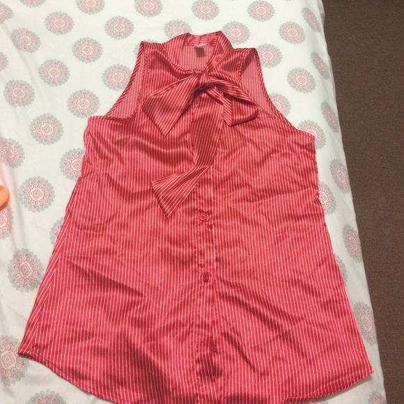 Red Striped American Apparel Secretary Blouse