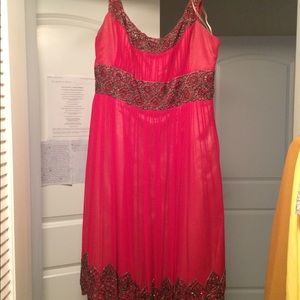 Crimson/bronze beaded cocktail dress, silk lining