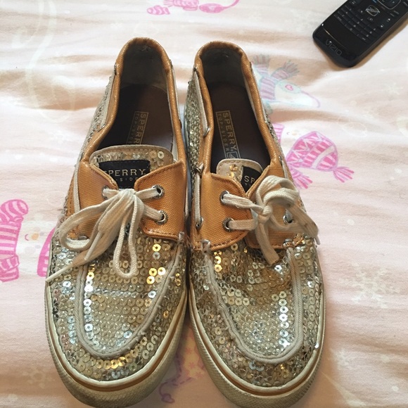 Gold sequin sperrys