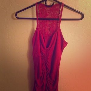 Red cami with lace neck