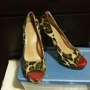 Sexy peep toe leopard and red pumps
