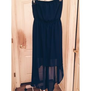 Navy Strapless Hi-Lo Dress