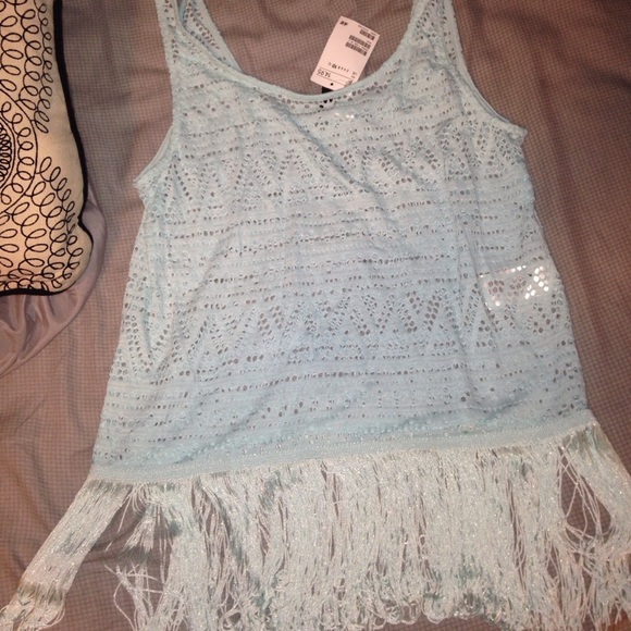 H &M Powder blue fringed crop top - Picture 1 of 3