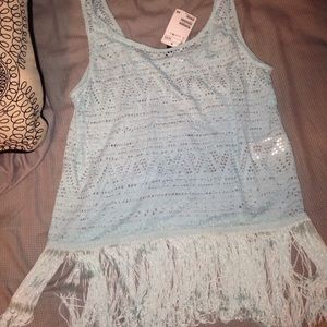 H &M Powder blue fringed crop top