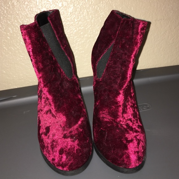 Red velvet ankle booties