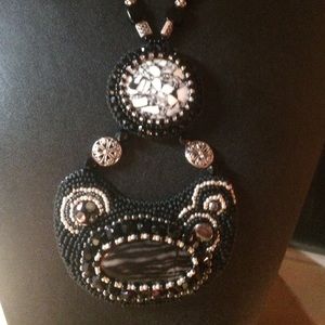 Black and white handmade beaded necklace