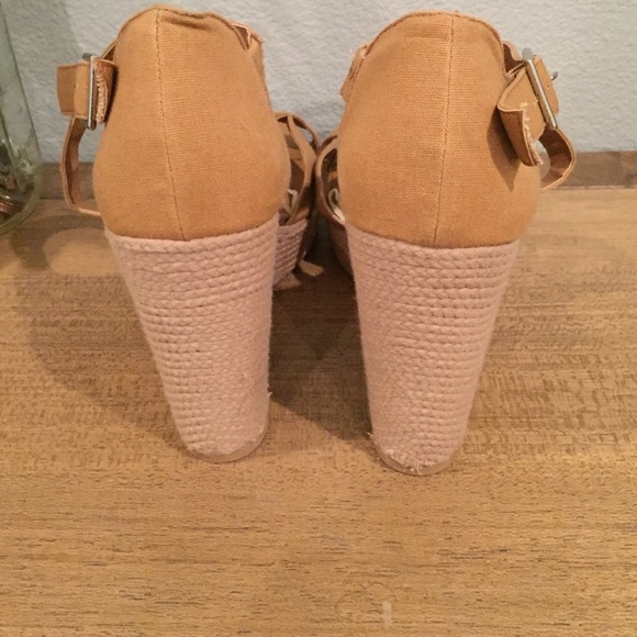 Black Poppy Strappy Tan rope detailed Wedges - Picture 3 of 3
