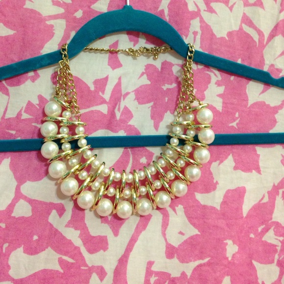 Gold Pearl Bib Necklace