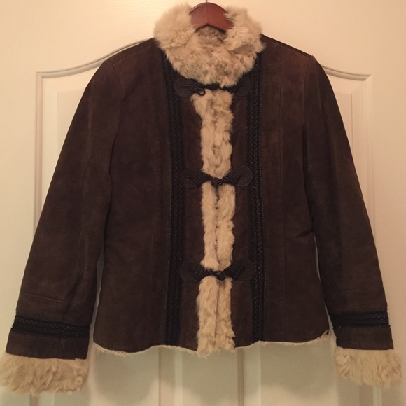 Leather jacket with fur trim