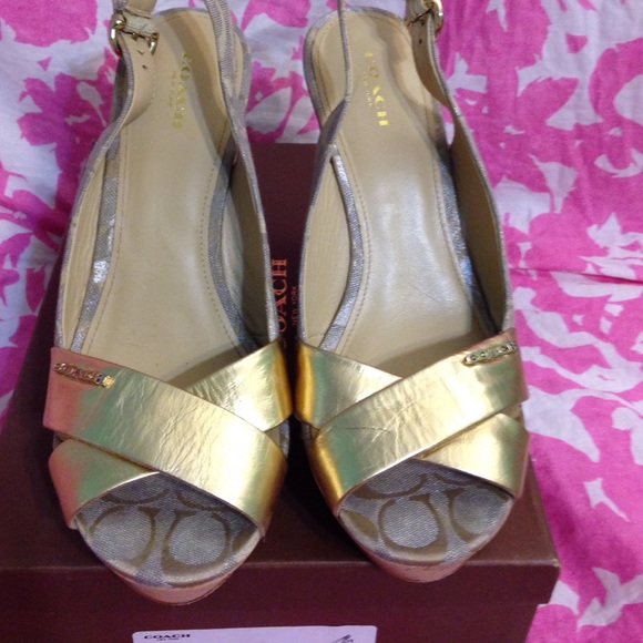 Gold Coach Wedge Sandals