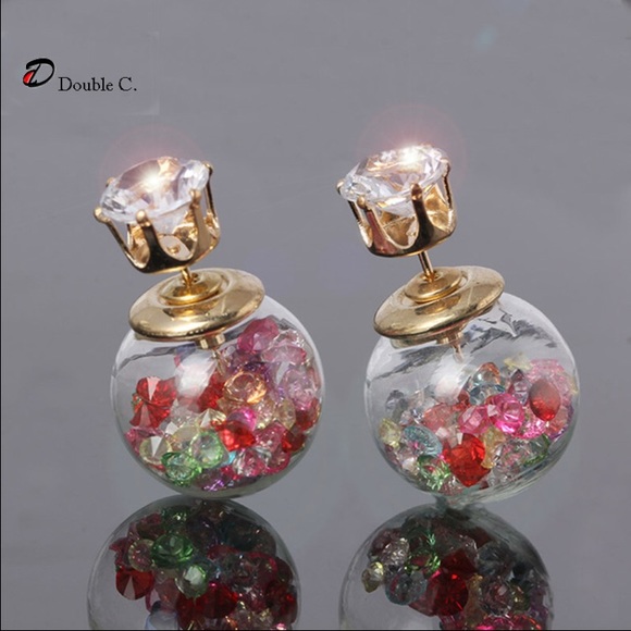 Glass multi color crystal double sided earrings