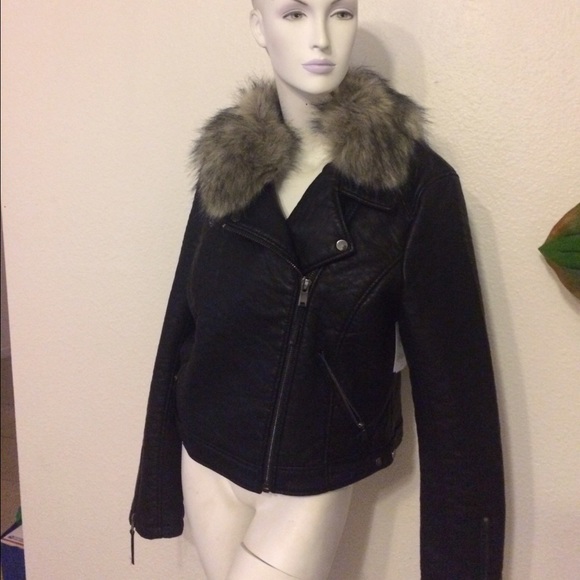 Topshop fake leather motto jacket
