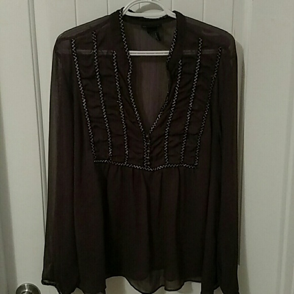 Sheer brown top with black and gold details
