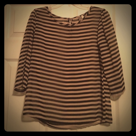 Tan and black striped blouse