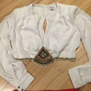 Bebe white embellished crop shirt