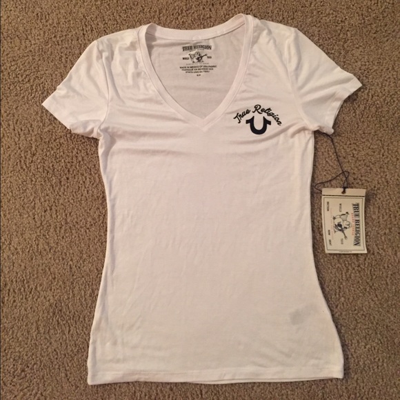 True Religion white vneck tshirt with sparkle logo